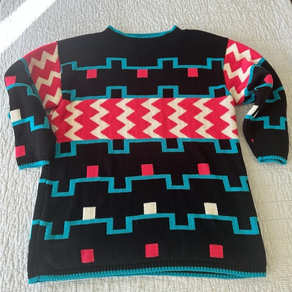 Blue Morgan Vintage 1980’s Geometric Design Oversized Sweater 1x made in USA - Picture 7 of 7